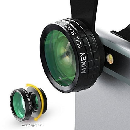 Aukey PL-A1 3 in 1 Clip-on Cell Camera Lens Kit, 180 Deg Fisheye Lens/ Wide Angle Lens/ 10 X Marco Lens for iPhone (Best Fisheye Lens App For Iphone)