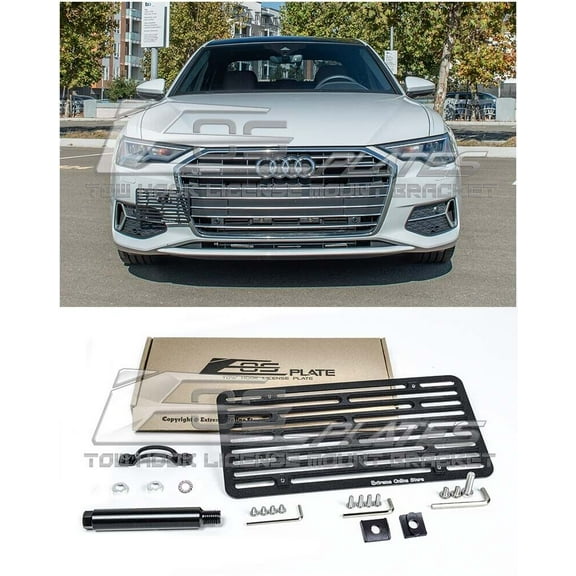 Replacement For 2019-Present Audi A6 Models | EOS Plate Version 2 Full Sized Front Bumper Tow Hook License Plate Relocator Mount Bracket Tow-546-V2