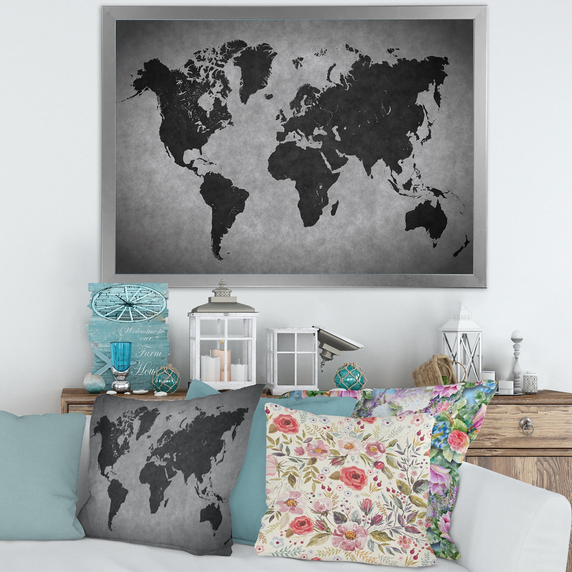Designart 'Ancient World Map IX' Vintage Framed Art Print
