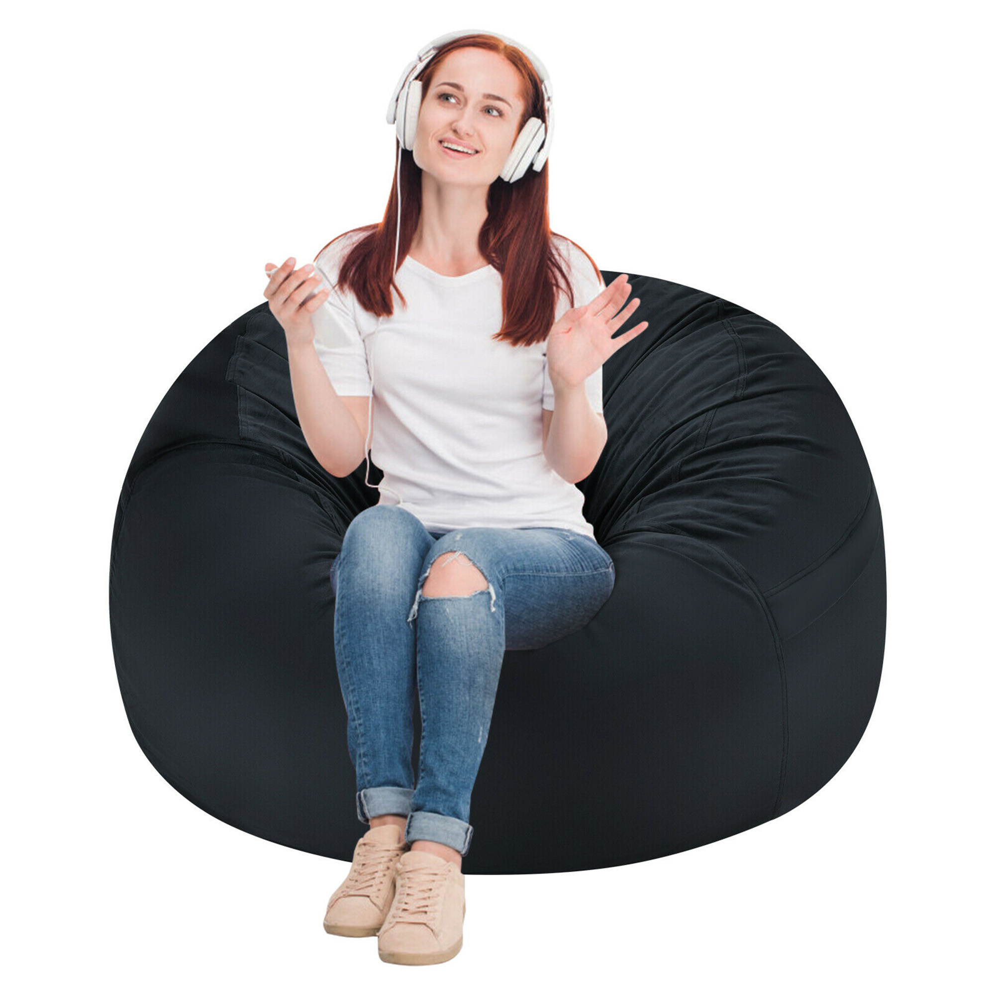 Bean Bag Covers Sport Black Microfiber 55x35 Microfiber Storage