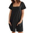 thumbnail image 2 of Sudadera de Color Sólido de las Mujeres, Manga Corta Romper de Ajuste Suelto con Bolsillos Dobles Y Detalle de Costura para el Verano Y los Viajes, Traje de Juego Casual, 2 of 7