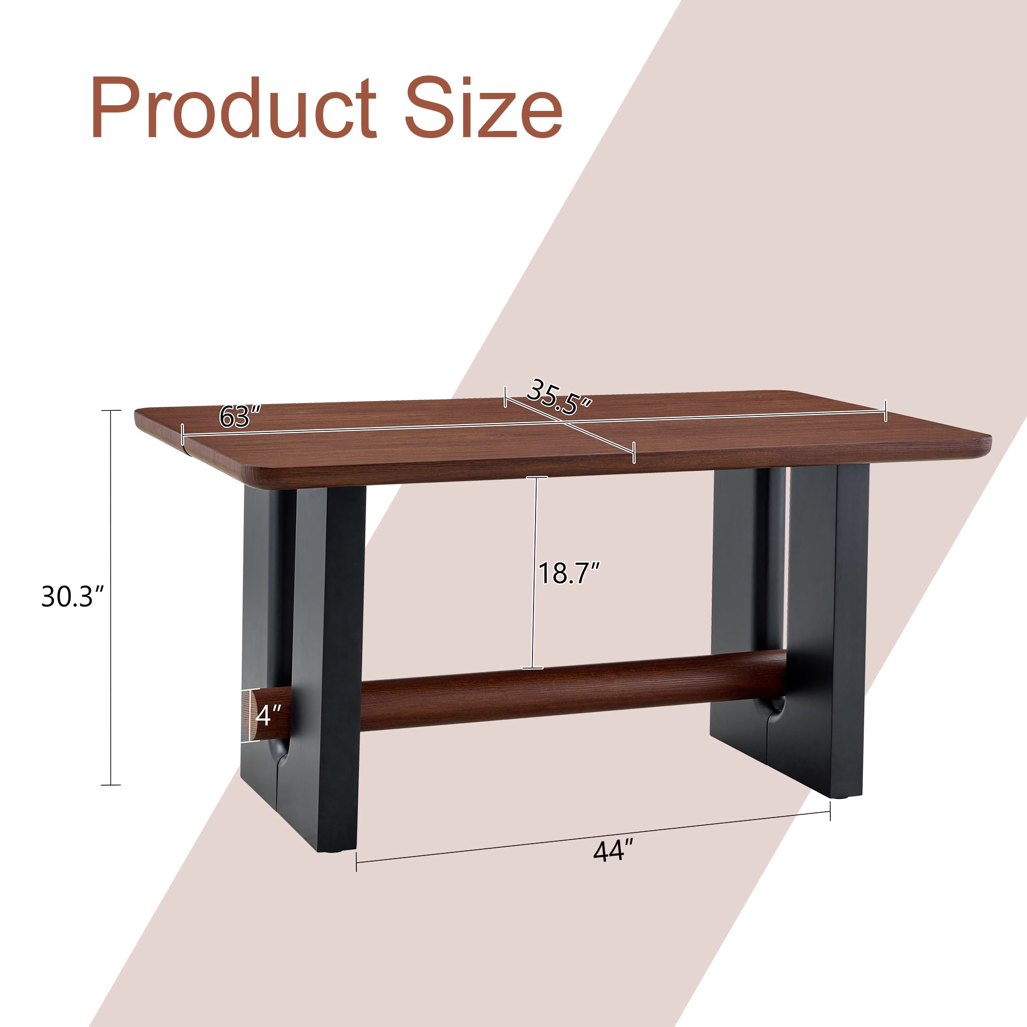 Alvantor 63" Walnut Black MDF Dining Table for Small Spaces
