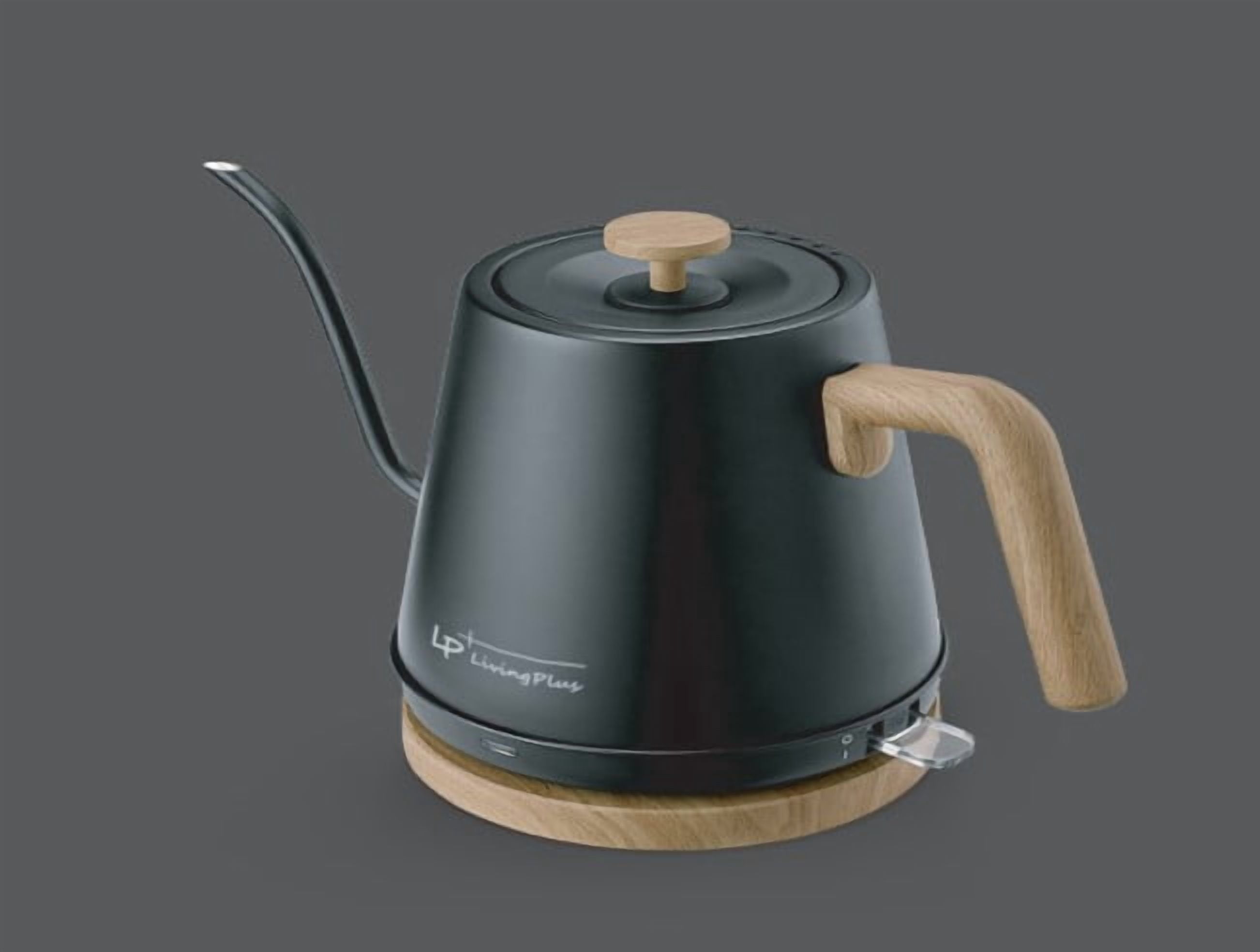 LP Living Plus 1200W 4-Cup Electric Gooseneck Kettle, Stainless Steel, Black