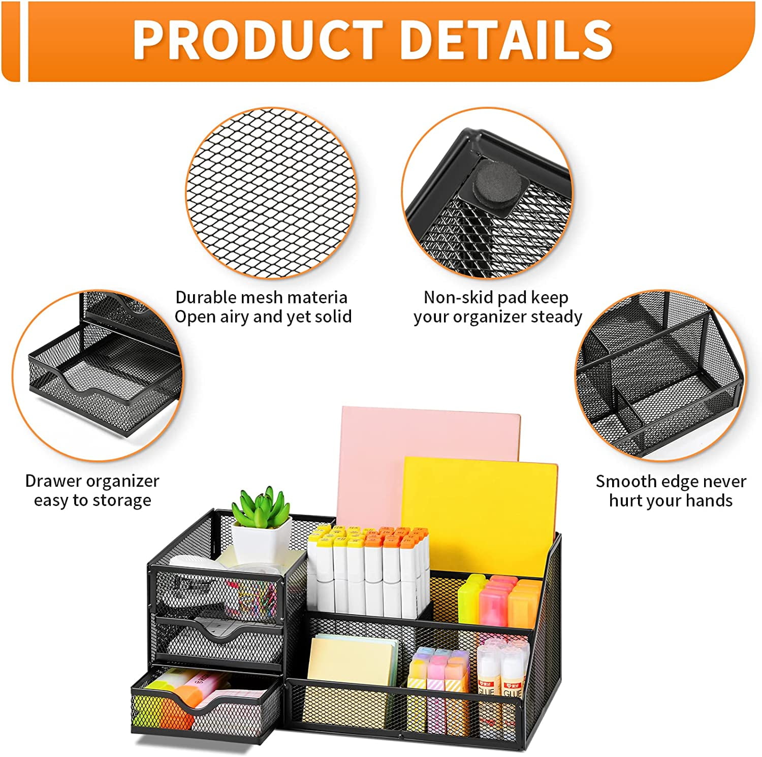 Marbrasse Mesh Desk Organizer with Drawers,, Office Desktop Organization for Office Supplies,（1Pack）