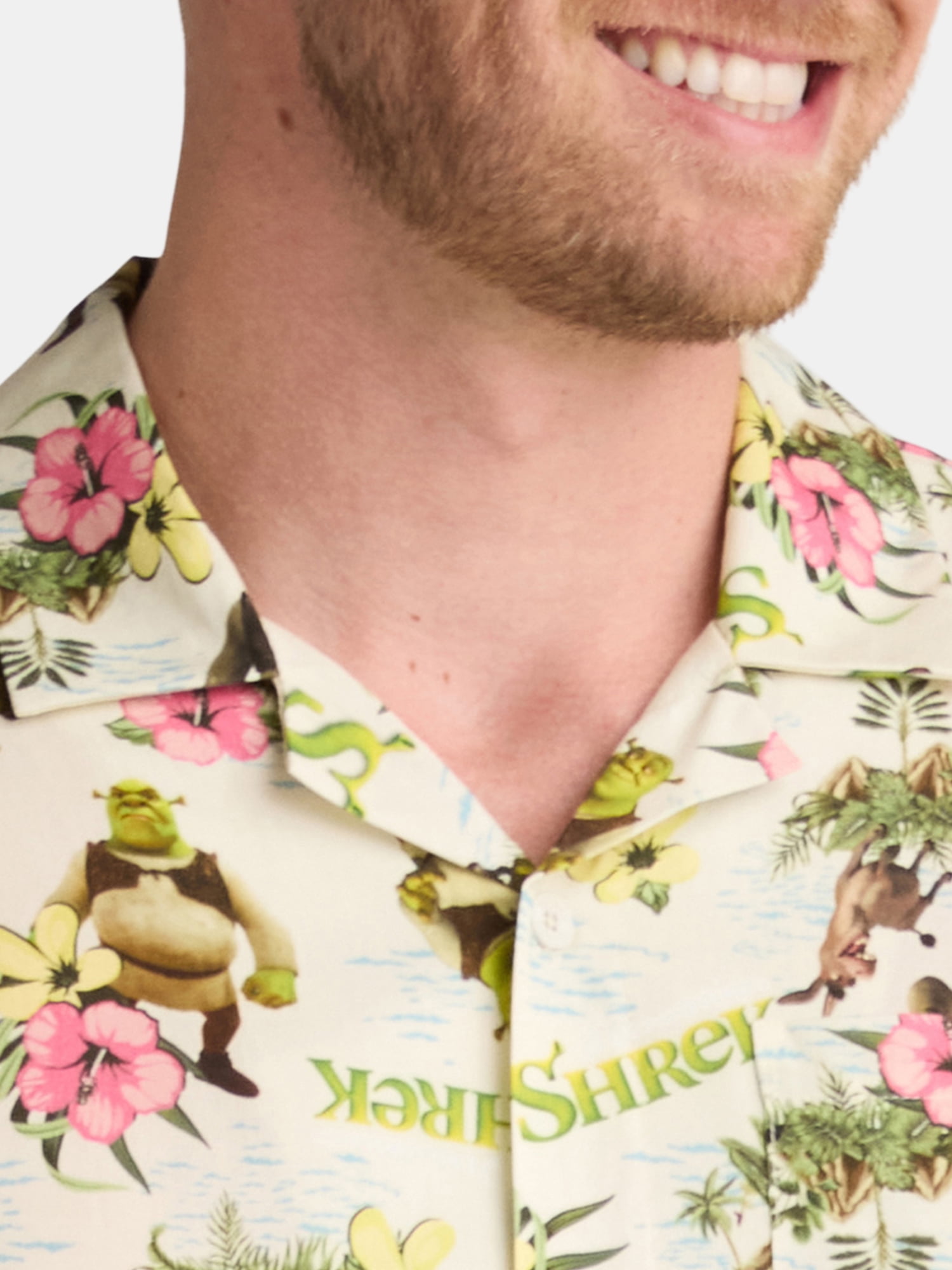 Shrek Men's and Big Men's Swamp Flowers Graphic Button Up Shirt, Sizes S-3XL