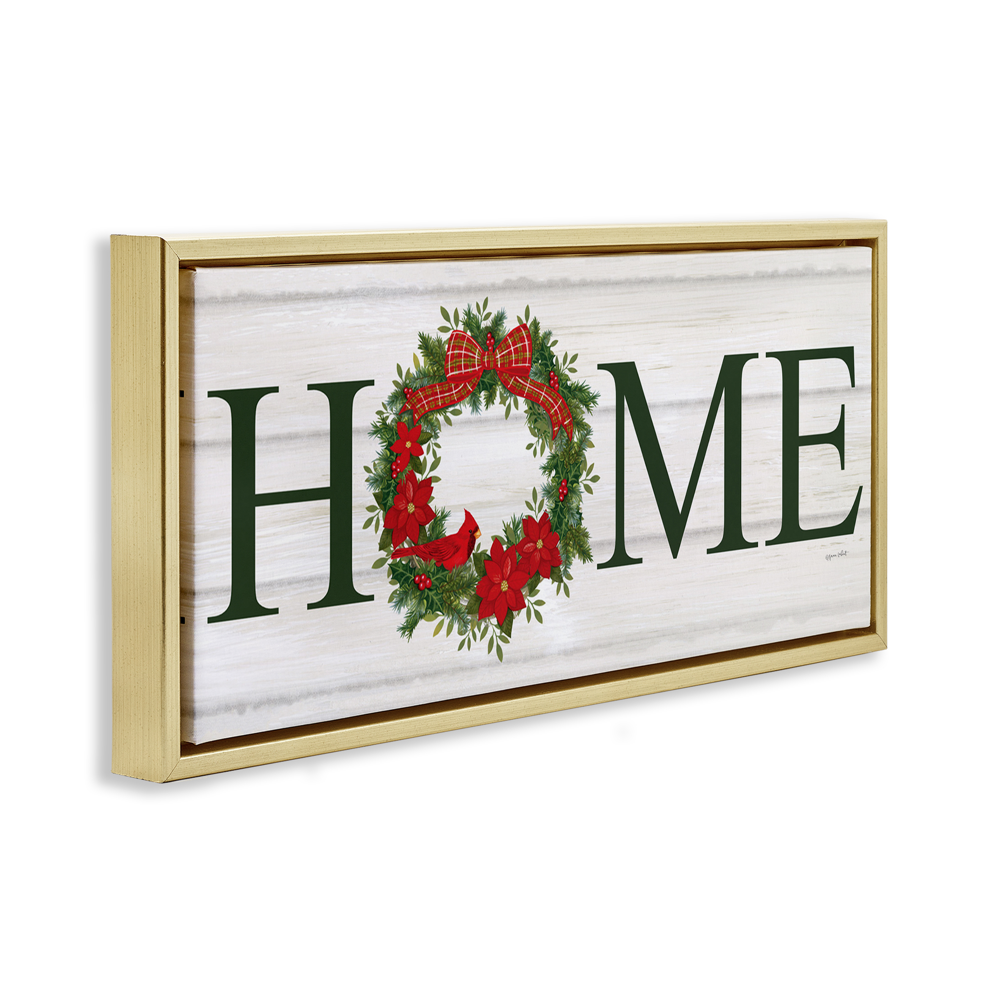 Stupell Industries Home Seasonal Wreath Botanical & Floral Painting Gold Floater Framed Canvas Art Print Wall Art, 31 x 14