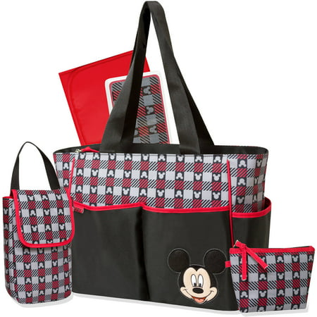Disney Mickey Mouse Black Plaid 5-in-1 Diaper Bag - 0