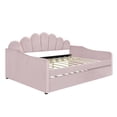 thumbnail image 7 of Shall Shaped Backrest Velvet Daybed Frame, Modern Sofa Bed with Trundle, Full Size Multi-purpose Bed Sofa, Weight Capacity 600lbs, Pink, 7 of 7