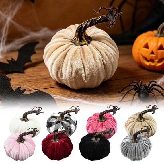 Halloween Decorations Savings, Tarmeek Faux Velvet Pumpkin Decorative Ornament for Halloween Thanksgiving Fall Centerpiece Lifelike Velvet Fabric Pumpkin for Home Kitchen Cabinet Wipe-Clean Reusable