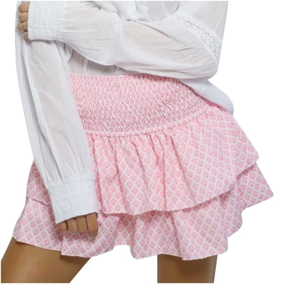 Maoxin Womens Skirts Woman Fashion High Waist Printed Pleated Skirt Small Floral line Skirt ,Pink,S