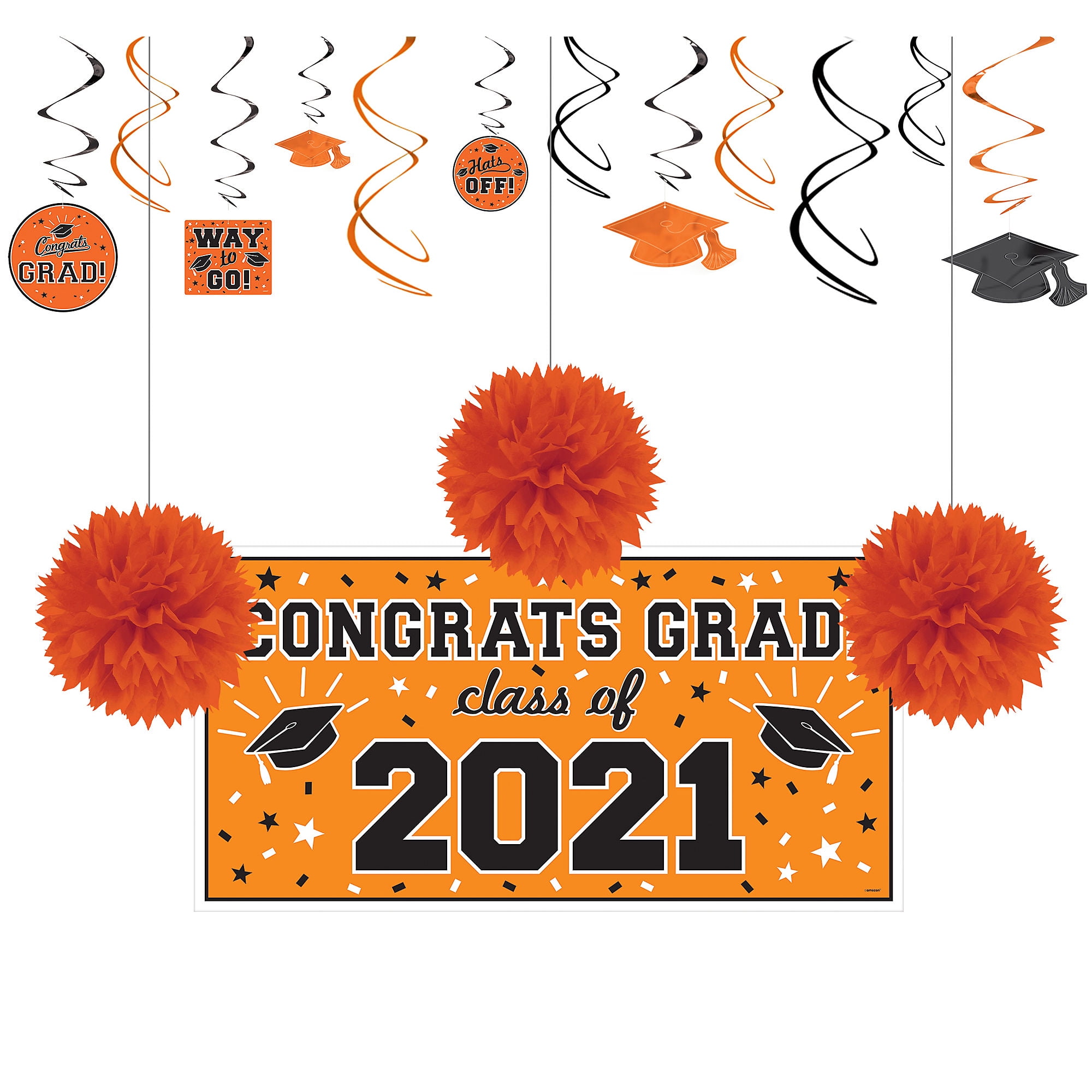 Party City Congrats Grad Orange Graduation Decoration Kit, With a Large