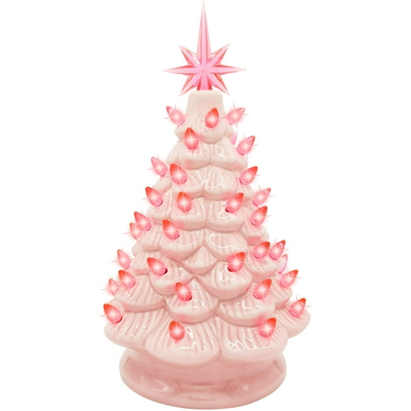 Árbol de Navidad de mesa Joiedomi 12 de cerámica rosa con luces