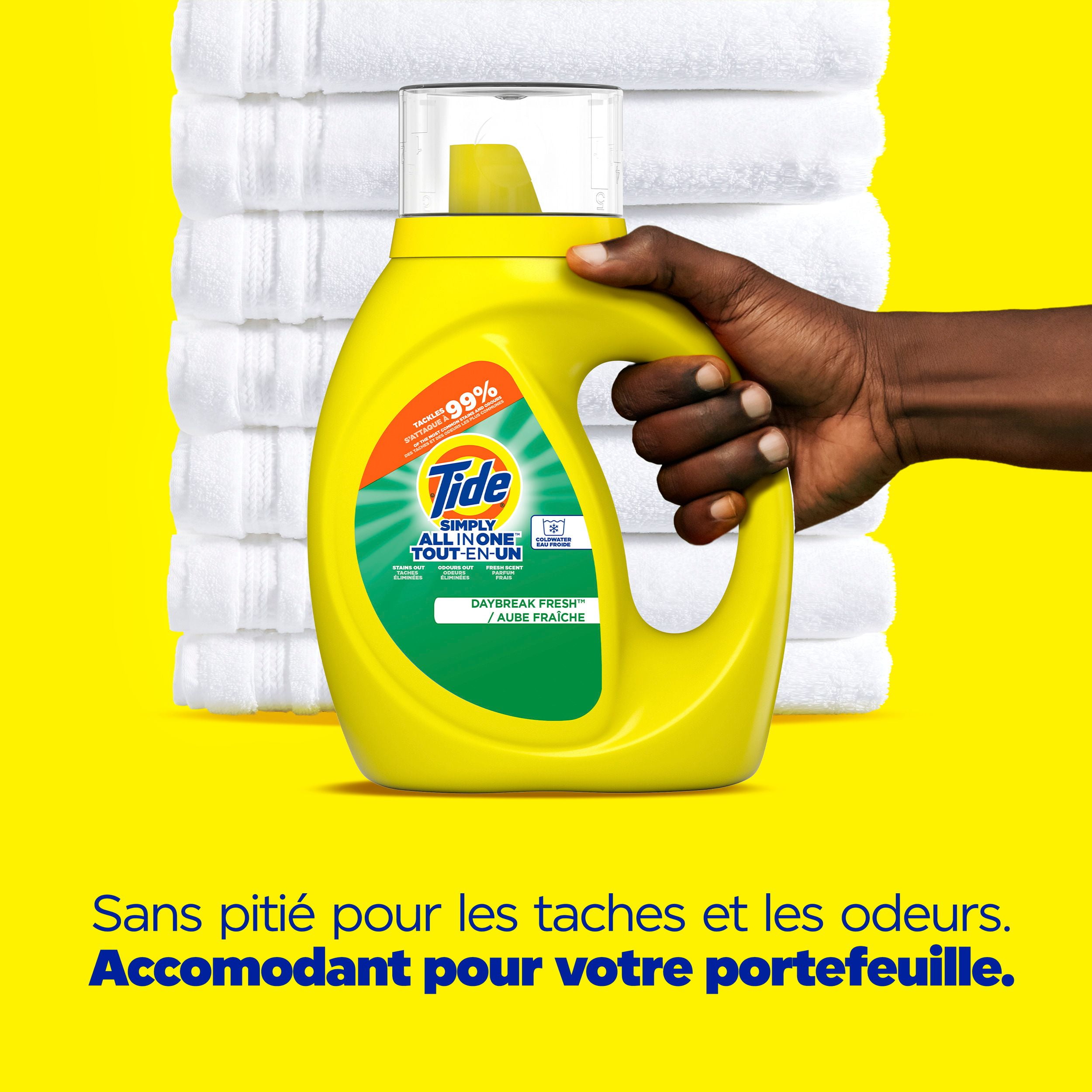 Détergent à lessive liquide Tide Simply Tout-en-un, parfum Aube fraîche, 24 brassées, 946 mL