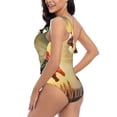 thumbnail image 4 of Picia Castle Red Green Sky Dragon Pattern Women's One Piece Swimsuits,One Shoulder Swimwear Asymmetric ,Ruffle Monokinis Bathing Suits,High Waisted Flattering Bathing Suits-Small, 4 of 8