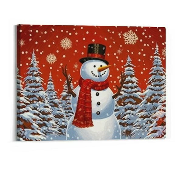 Creowell Christmas Canvas Wall Art Prints Painting Red Snowman Snowflake Winter Holiday Modern Frame Wall Decorative Artwork Ready to Hang for Living Room 20x16 Inch