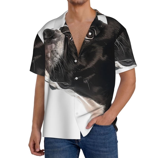 Fotbe Black And White Boston Terrier Camisa Estampada de Manga Corta para Hombre, Casual de Verano, Estilo Playero, Sin Arrugas-XX-Large