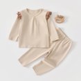 thumbnail image 4 of Faraee Baby Boy Girl Two Piece Outfit Ruffle Shoulder Long Sleeve Top and Pants Set Cotton Solid Color Loungewear Sleepwear for Infant Toddler 6 12 18 24 Months, 4 of 6