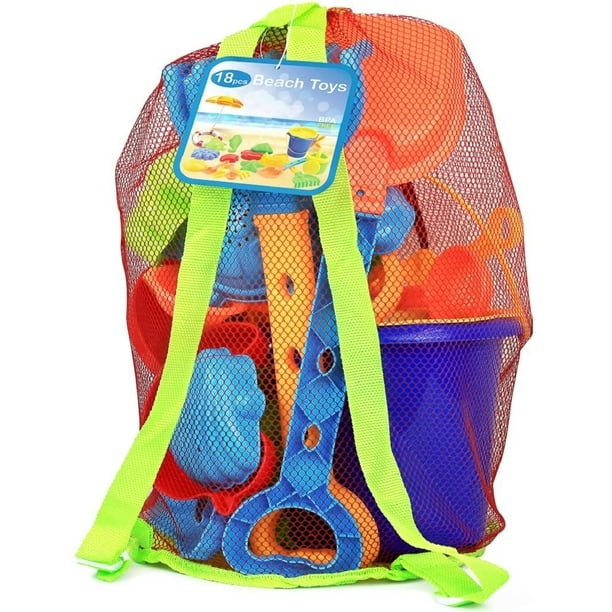 Click N Play 18 Piece Beach Sand Toy Set Bucket Shovels Rakes Watering Can Molds Walmart Com