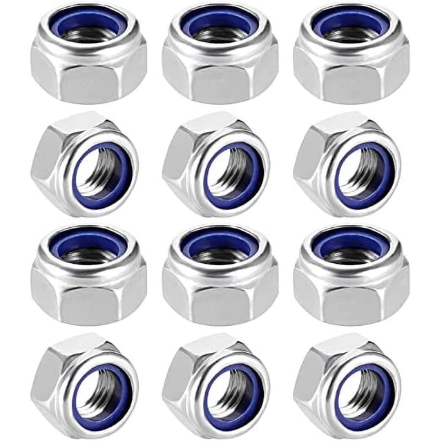 Tuercas hexagonales y mecánicas, tuercas de seguridad de nailon din985, tuercas autoblocantes de acero inoxidable (100 piezas M6)