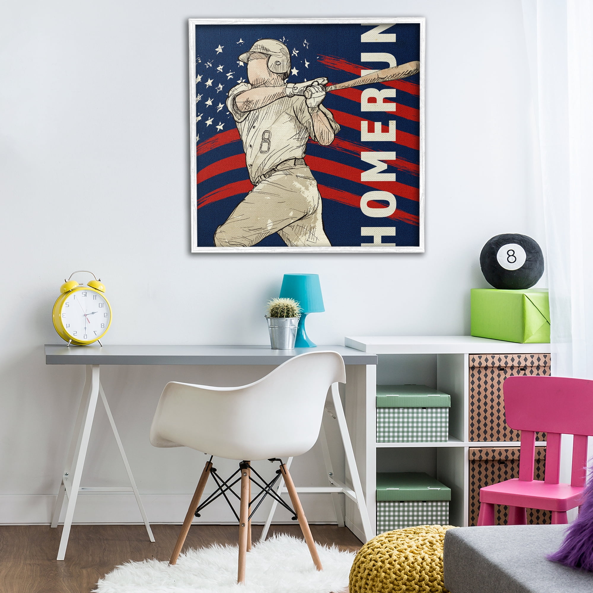 Patriotic Home Run Baseballer White Framed Giclee Art, design by LightBoxJournal