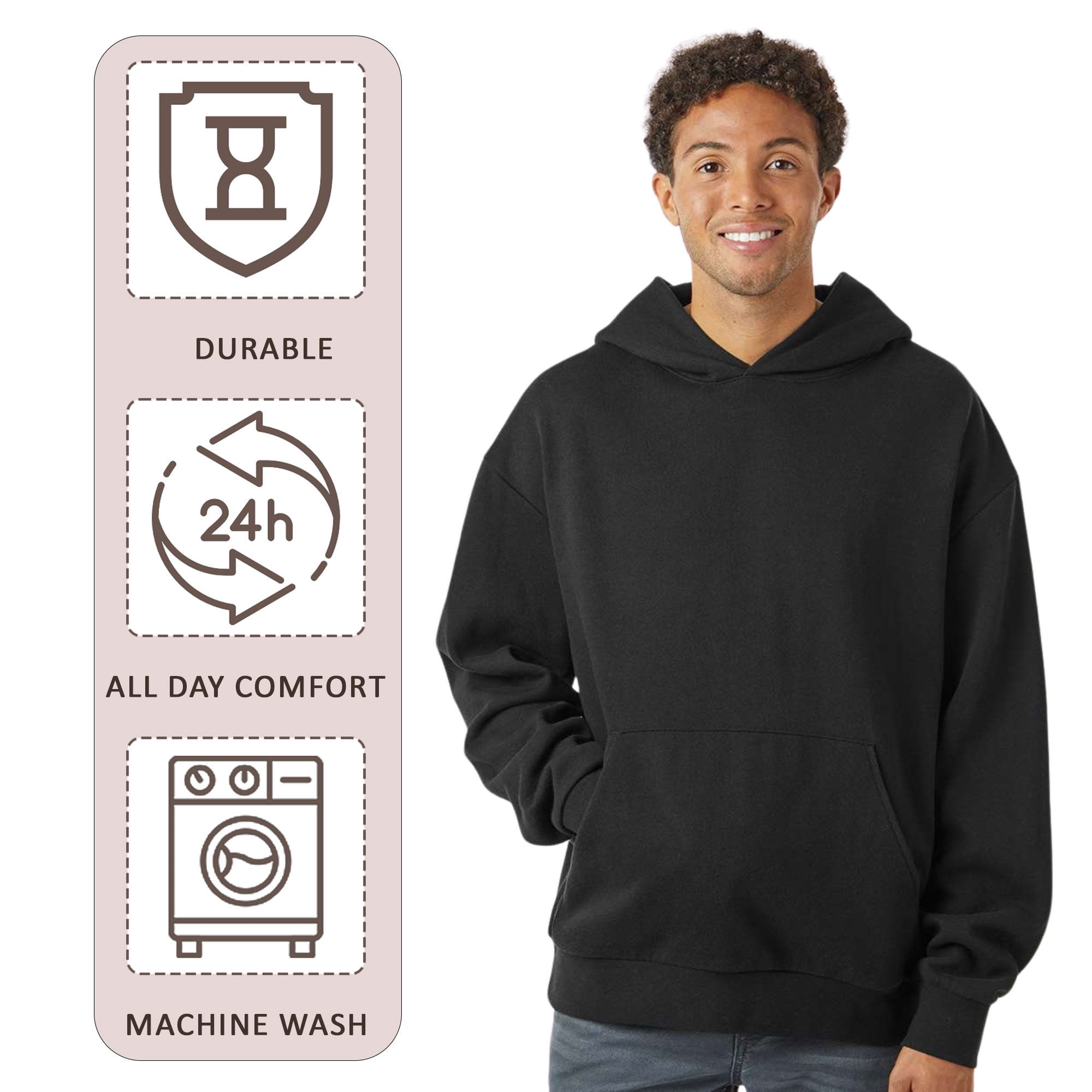 Independent Trading Co Men's Avenue Hooded Sweatshirt 80/20 Cotton/Polyester Cozy Essential Plain Hoodie (Black, L)