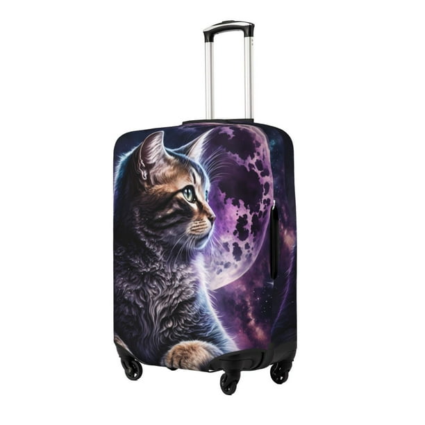Balery Purple Moon Cat Funda de equipaje, fundas para maletas, elástica, lavable, protector de maletas, compatible con maletas de 18 a 32 pulgadas-Medium