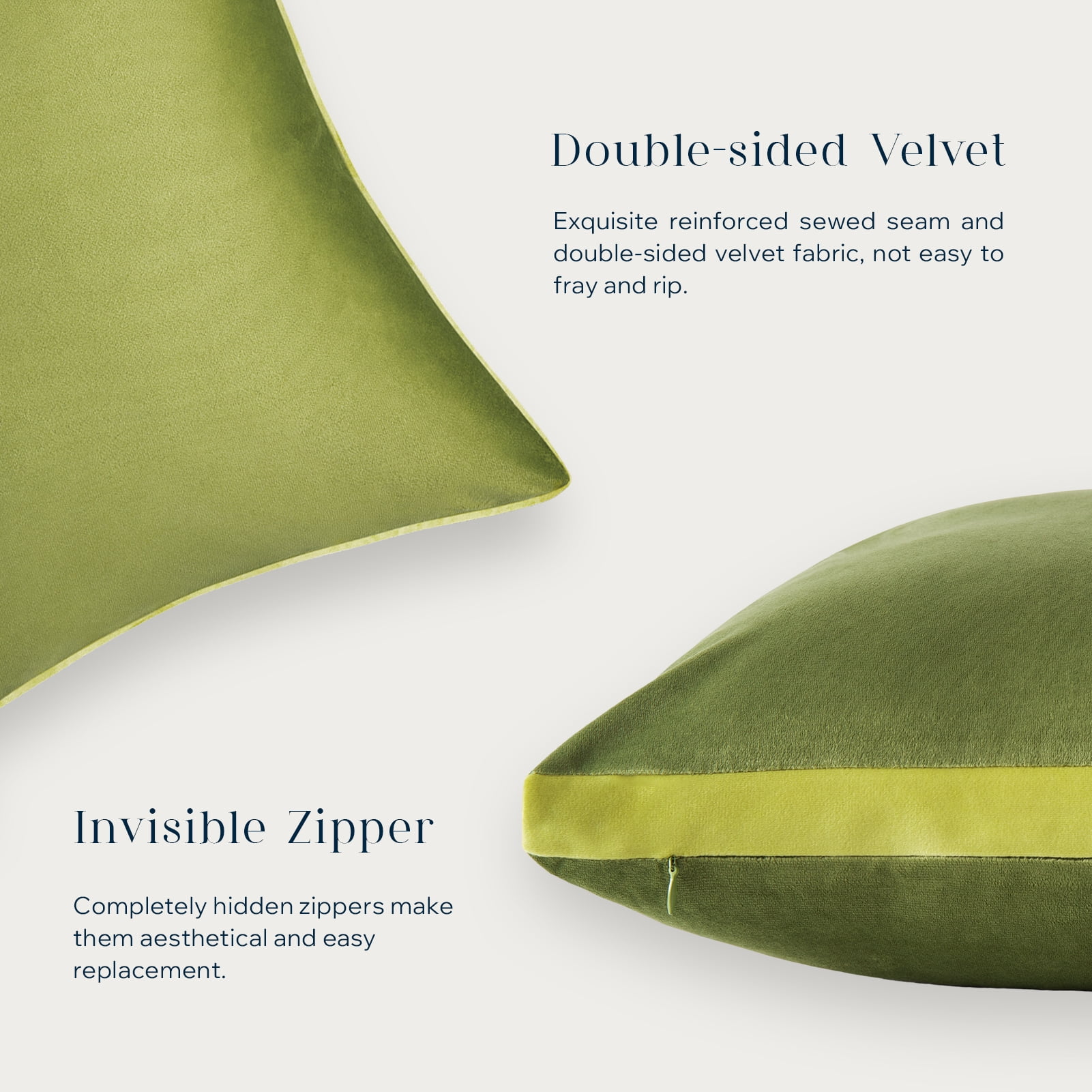 Phantoscope Velvet Decorative Throw Pillows with Inserts, 3D Patchwork Design, 18 x 18 in, Light Green, 2 Pack