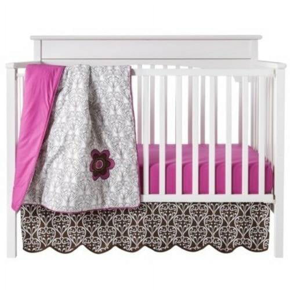 Bacati - Floral Damask Pink/Chocolate Girls 10-Piece Nursery-in-a-Bag Crib Bedding Set 100 % Cotton Percale - image 3 of 10