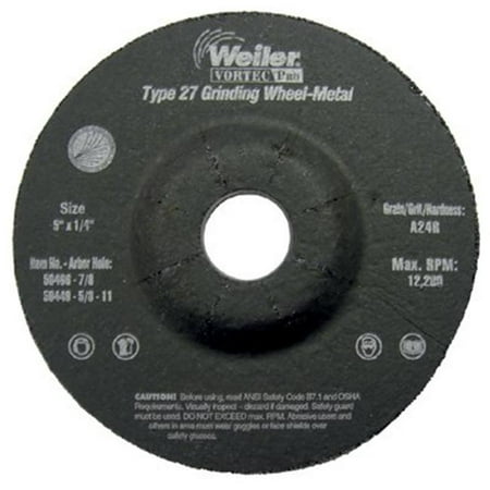 

Weiler Wolverine Grinding Wheels 5 Dia 1/4 Thick 7/8 Arbor 24R Aluminum Oxide - 1 EA (804-56466)