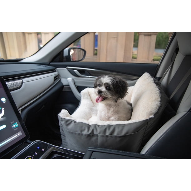 Best Pet Supplies - Asiento Elevador para Mascotas para Coche, camión y SUV de Viaje con cojín de Felpa Suave con Almohada Alta y Paredes, Ropa de Cama cómoda con Correas seguras, Color Gris