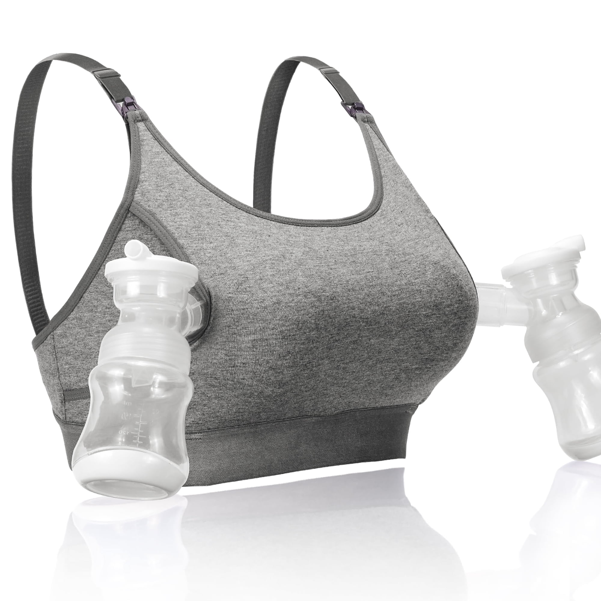 Momcozy Maternity Nursing Bra, Hands Free Pumping Bra, Maternity Breastfeeding Bras Suitable for Breastfeeding-Pumps, Gray XX-Large