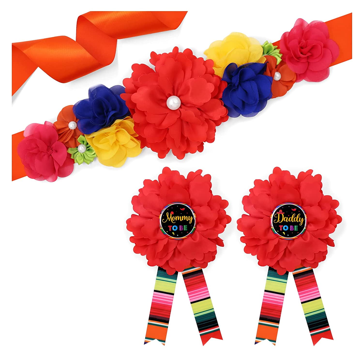 Maternity Sash Mommy to Be & Daddy to Be Corsage Set Flower Baby Shower