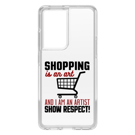 DistinctInk Clear Shockproof Hybrid Case for Galaxy S21 ULTRA 5G (6.8" Screen) - TPU Bumper Acrylic Back Tempered Glass Screen Protector - Shopping is an Art I'm an Artist Respect