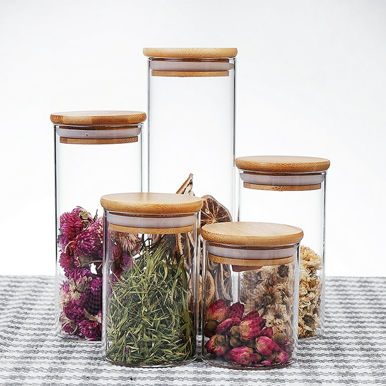 EZOWare Set of 4 Airtight Glass Jars, 46 Fl oz Storage Clear Canister  Container Set with Bamboo Lid for for Storing Candy, Cookie, Rice, Sugar,  Flour, Spices, Nuts, Coffee, Pasta 