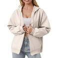 thumbnail image 2 of Mohiass Zip Up Hoodie Casual Cute Oversized Drawstring Womens Hoodie Y2k Fall Winter Long Sleeve Solid Fashion Zipper with Pockets Khaki S, 2 of 5