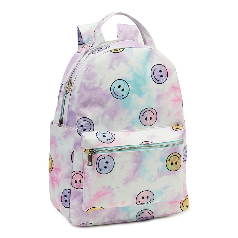 No Boundaries Women's Dome Zip Backpack, Pink Drip Smiley Print