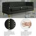 thumbnail image 4 of Velvet Tufted Sofa for Living Room - Modern Square Arm Couch with Button Upholstery & Metal Legs, Stylish Sofa for Bedroom (Black), 4 of 9