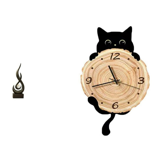Reloj de pared con escultura abstracta de fuego, silueta de gato, de resina y MDF. Silencioso, sin . Ideal para oficina, sala de estar, dormitor
