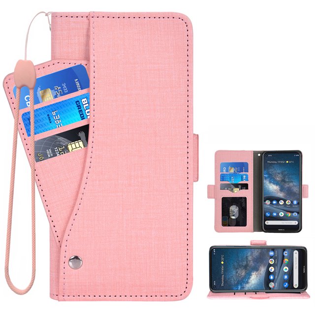Leather Book Wallet Case Cover for Nokia 8.3, Real Leather Design with Card Slot, Magnetic Closure and Built in Stand - Blue