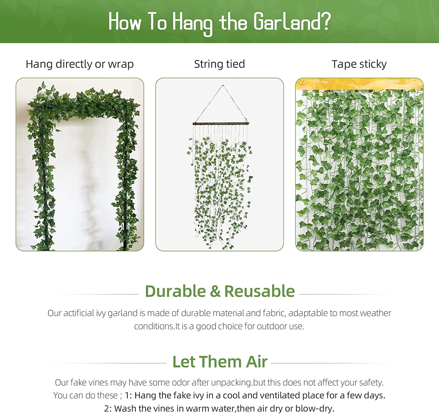Morttic Vines -24 Strands 168 Feet Fake Ivy Garlands Leaves Artificial Plant Faux Green Hanging Plants for Bedroom Wall House Decor Outdoor Wedding Photography Backdrops