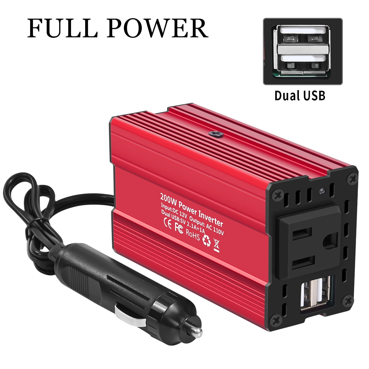 TATALIKEN 200W Power Inverter 12V DC to 110V AC Car Plug Adapter Outlet