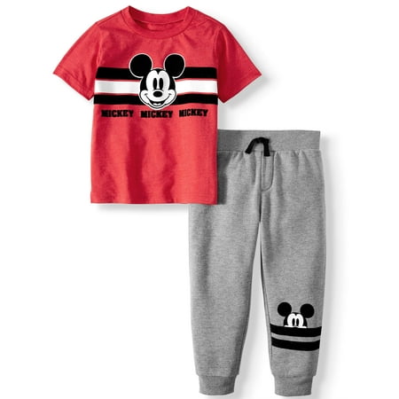 Mickey Mouse Short Sleeve Graphic T-shirt & Drawstring Fleece Jogger, 2pc Outfit Sets (Toddler Boys)