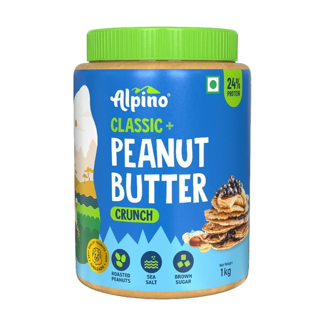 Alpino Classic Beurre d'Arachide Croquant / 1 kg / 90 % d'Arachides Rôties / Riche en Protéines / Sans Gluten / Végétalien