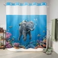 thumbnail image 6 of No Hook Shower Curtain, Ocean Diving Elephant Shower Curtains for Bathroom with See Through Top Window, Blue Coastal Coral Fish Marine Life Waterproof & Washable Bath Curtain Long 72"x78", 6 of 9