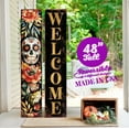 thumbnail image 5 of Reversible Dia de los Muertos Welcome Porch Sign - Vintage Sugar Skull Decor, 5 of 7