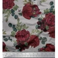 thumbnail image 1 of Soimoi Gray Poly Georgette Fabric Leaves & Maroon Floral Print Sewing Fabric BTY 52 Inch Wide, 1 of 3