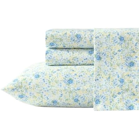 Full Sheet Set, Ultra-Soft Bed Sheets with a Naturally Silky Smooth Cotton Sateen, Deep Pockets, Floral Bedding with Matching Fitted Sheet & Pillowcases (Rownea Blue)