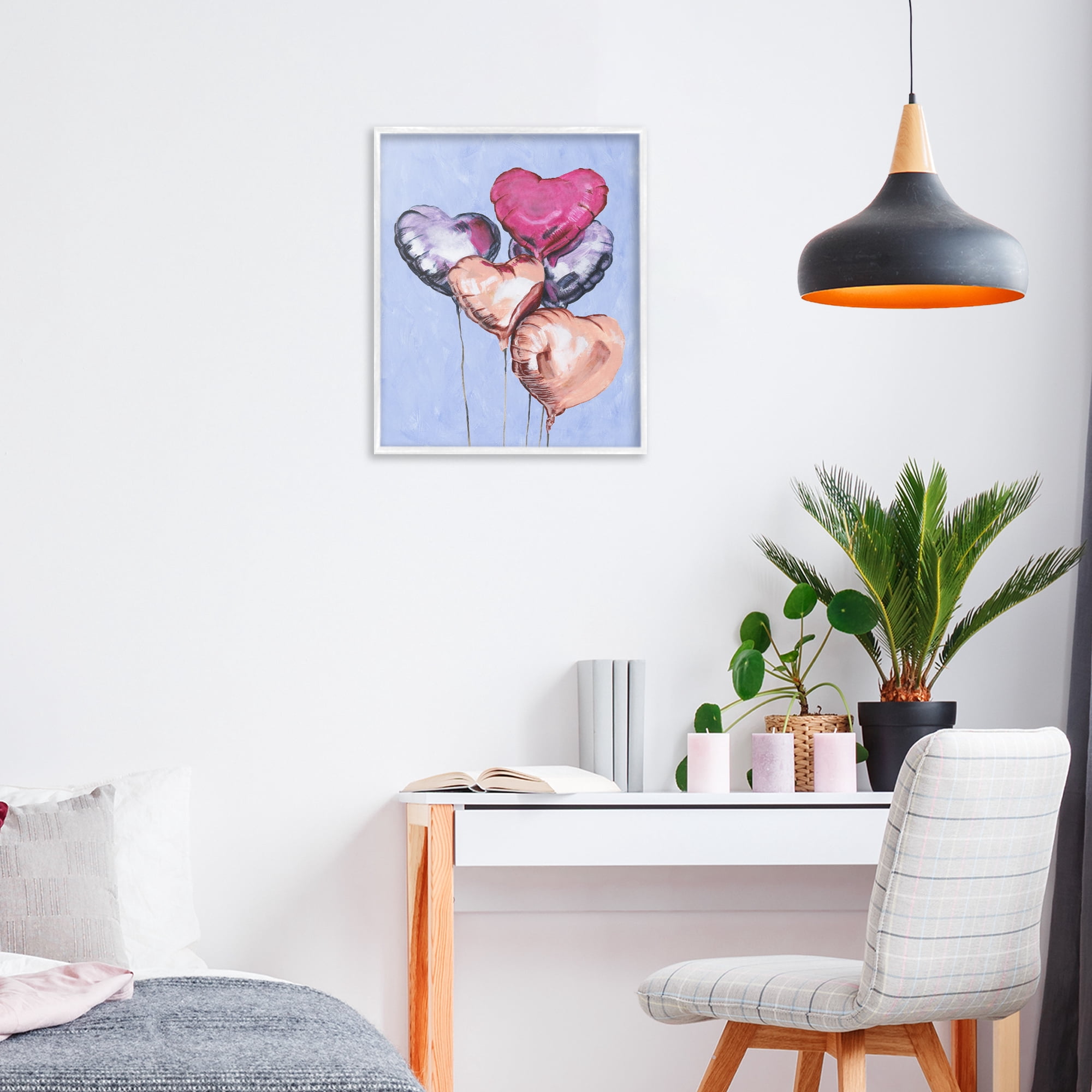 Stupell Industries Vibrant Heart Balloons White Framed Giclee Art, design by Michael Willett