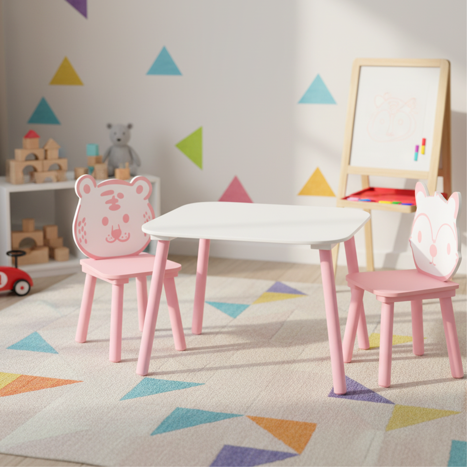 Homy Casa Kids Table and Chair Set, Toddler Activity Table with 2 Chairs, Easy Clean Play Table Set