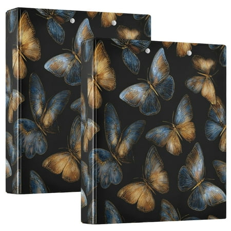 Wobogo Brown Blue Butterfly File Folders Extra Large Capacity to Hold 200 Sheets of Documents Hard Shell Ring Binder for School Home Office